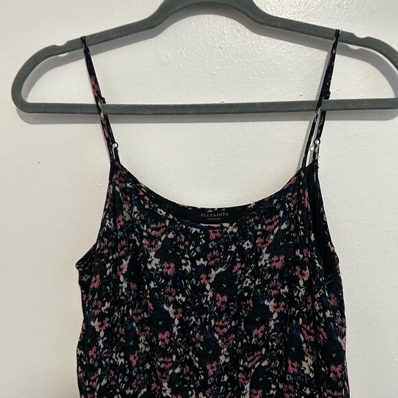 AllSaints Black Floral Silk Midi Dress Size M Fairy Whimsical Goth Grunge Dark - Picture 8 of 10